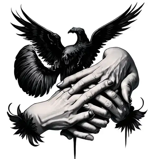 On Hand Death Mother And Born Son Holding Hands