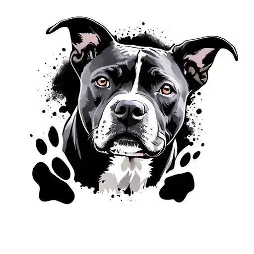 Pitbull Blueheeler Dog With Paw Print Surrounded