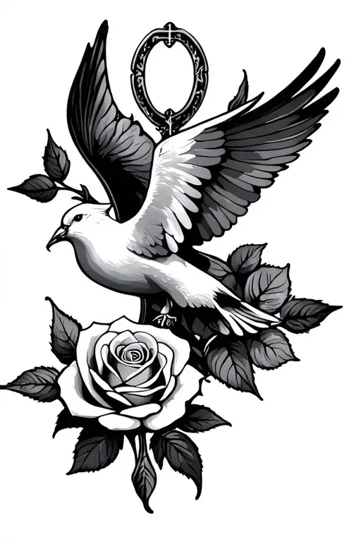 Dove And Cross Rose Intertwined