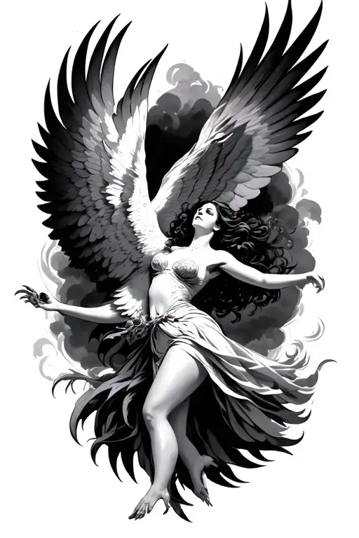 Phoenix Bird With A Woman Flying