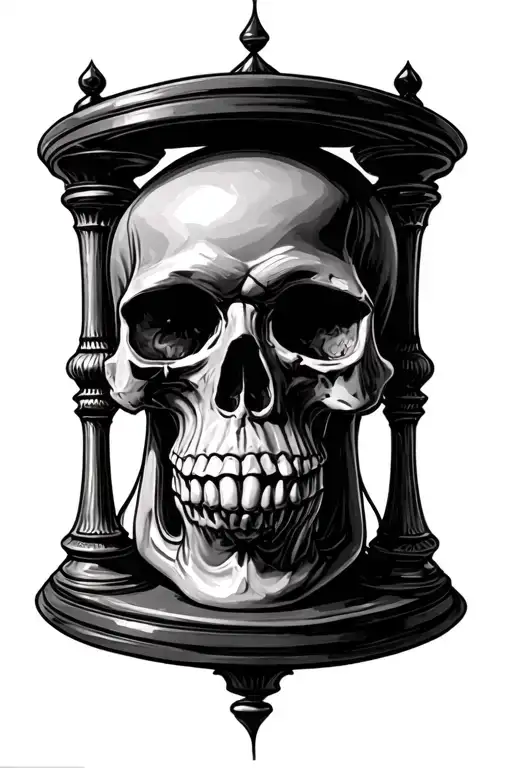 Skull Hour Glass With Statue