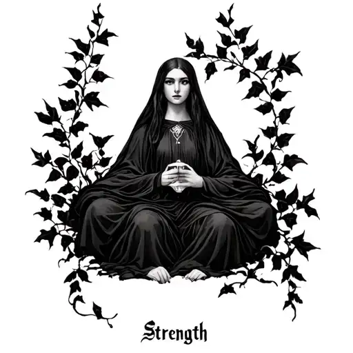 Tarot Cards Strength And High Priestess Surrounded By Black Ivy
