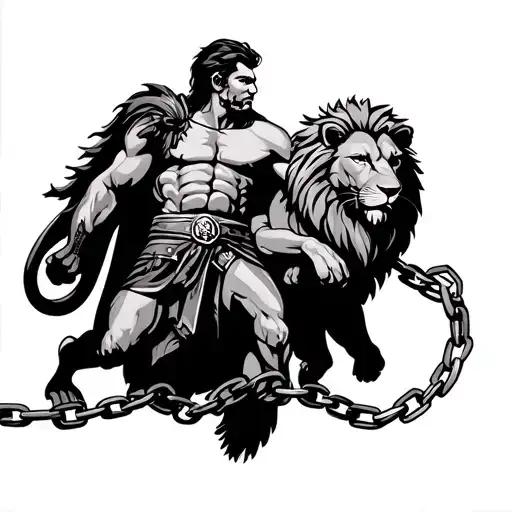 Spartan Holding Lion With Chain