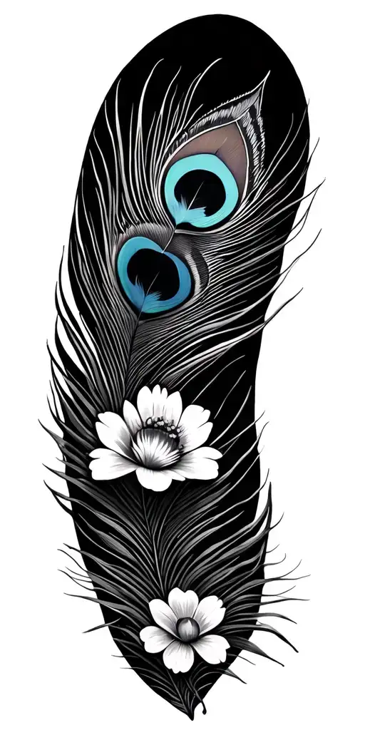 Peacock Feathers With Flowers
