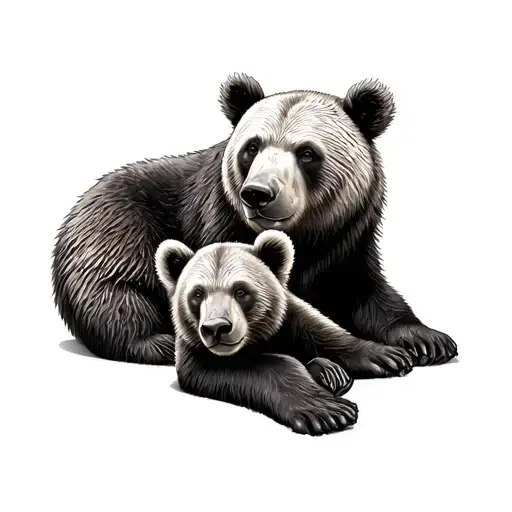 Fine Line Mother Bear And Cub Laying