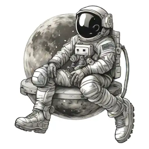 Astronaut Sitting On A Present Moon With A Soccer Ball