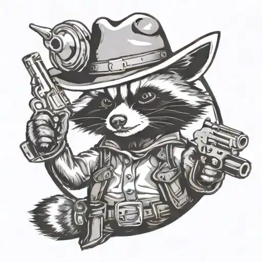 Cute Racoon Dressed As Cowboy With Revolver