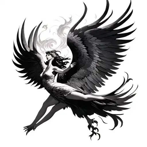 Phoenix Bird With A Woman Flying