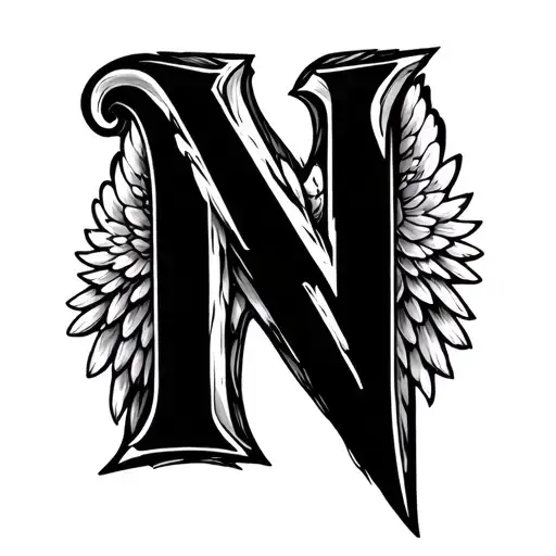 Letter N With Wings Line Art