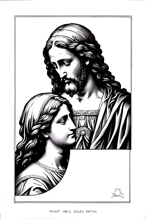 Jesus Chirst Facing Down And Mary At The Bottom Half