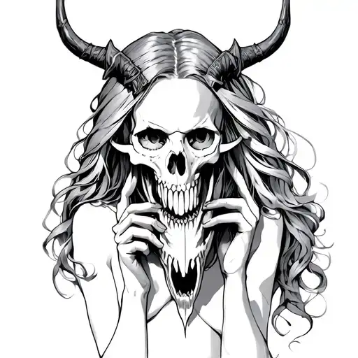 Warrior Girl Holding A Demon Skull