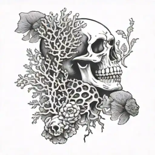 Corals With Skull And Fish