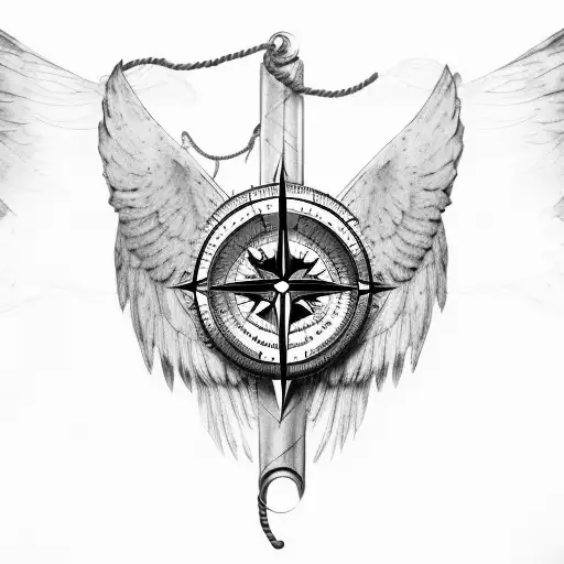 Compass Covered With Wings With Messy Edges With Ropes Around