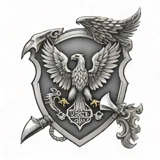 Slavic Theme Shield Axes Eagle Wings On Background