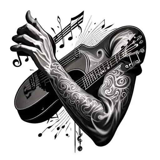 Sleeve Tattoo On Left Arm With Music Theme Sleeve