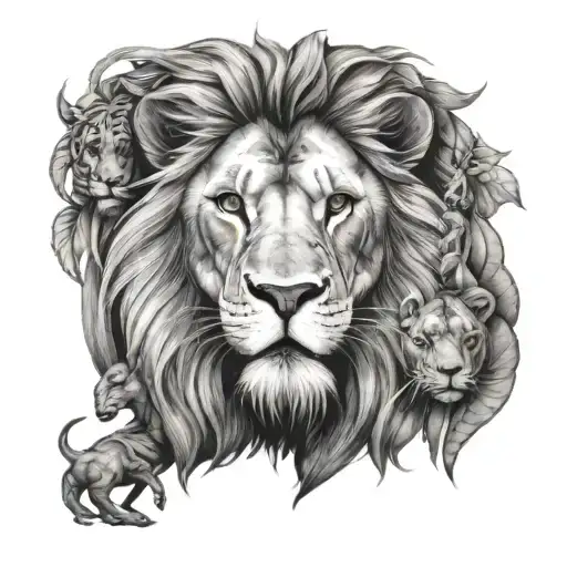 Lion With Jungle Animals In Harmony Inspired By Stoicism