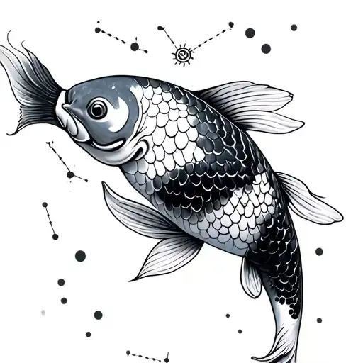Koi Fish With Piscies Zodiac And Constellation Sign Tatoo