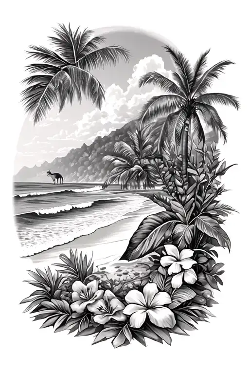Puerto Rico Beach View And Tropical Flowers And Plants Surrounding And Tropical Animals