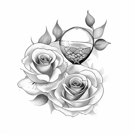 A Tattoo Of An Hourglass Among The Flowers