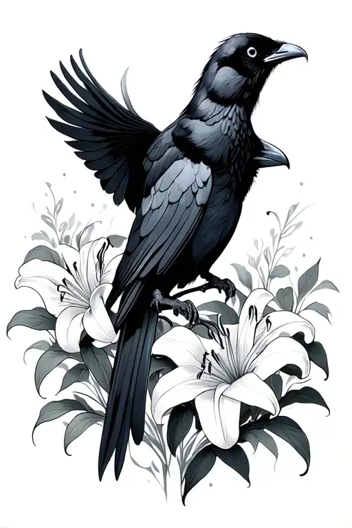 Black Crow And Tiger Lily Flowers