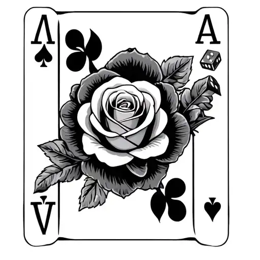 4 Aces Cards With A Rose With Dice And Somthing To Simbolise Risk Takeing