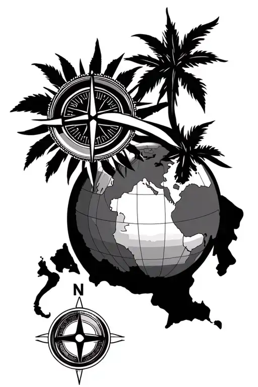 Map Of Guyana Outlined On A Globe With The Compass On Top Of The Globe