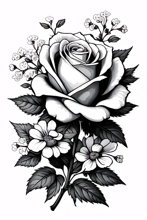 Rose And Baby Breath Flowers