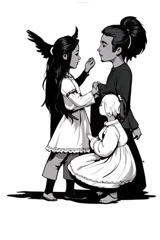 Father Girl Holding Her Hand Characters