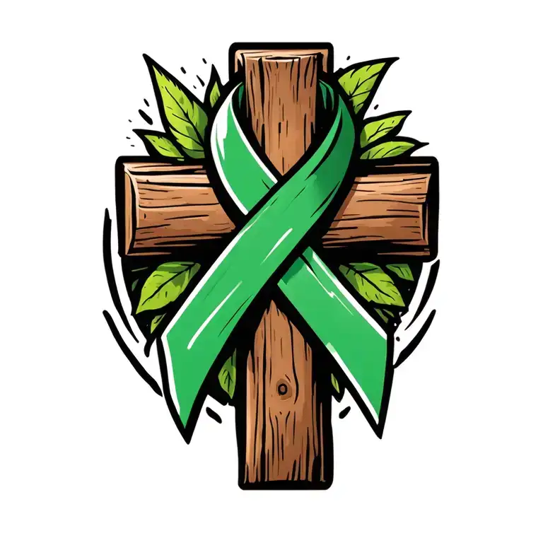 Wooden Cross Green Cancer Ribbon