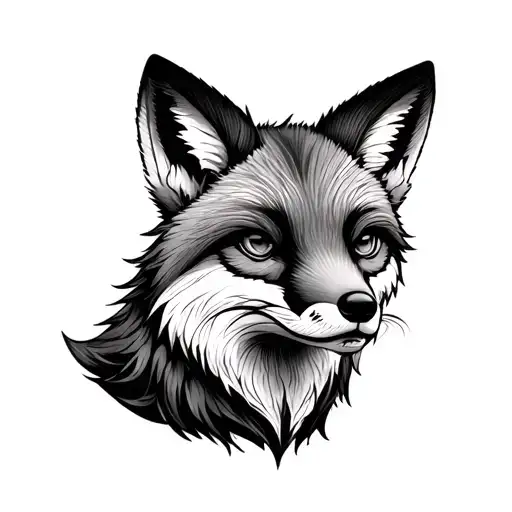 A Fox Looking To The Side In A Japanese Style