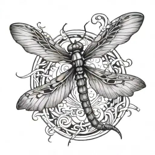 Generate Scatch Dragon Fly For Tattoo In Dark Fantasy Style Symmetrically Top View