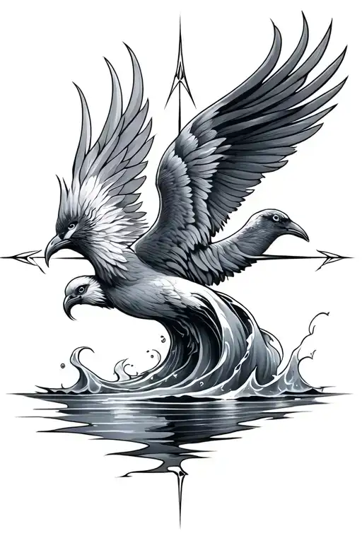 Water Wave In A Traingle Compass And Pheonix