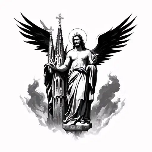 Zeus And Sagrada Familia On Background Black