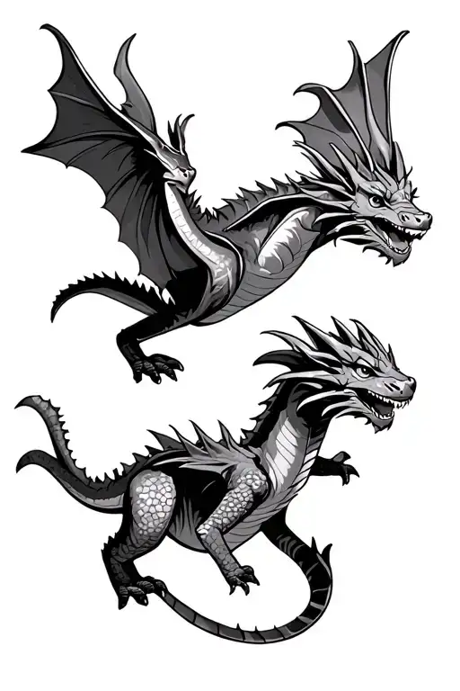 3 Cute European Dragons Flying In Different Poses Minimalist