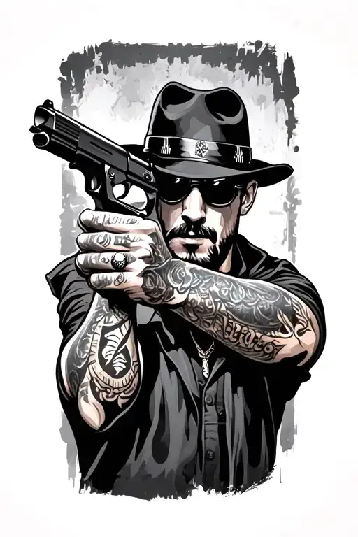 Gangster With Gun And Arm Sleeve
