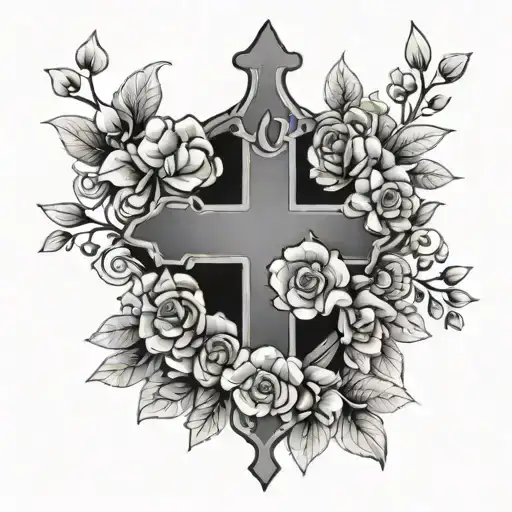 Simple Dainty Cross With Flowers