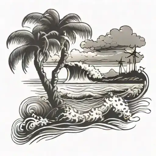 Masculine Beach Scene With Waves