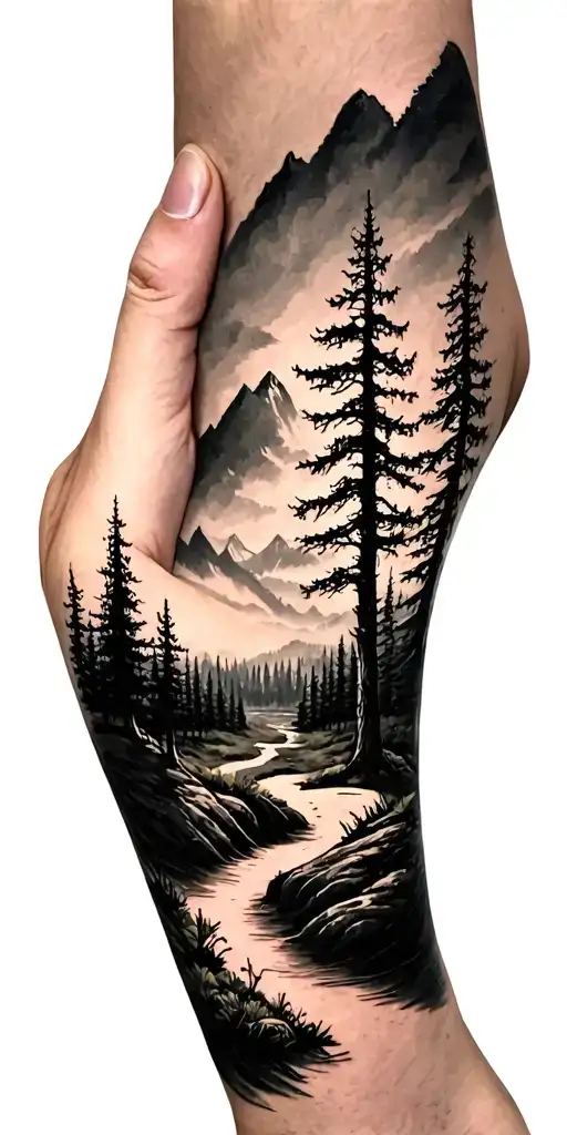 Creepy Forest Scene With Black Sky Golf Course Montagne