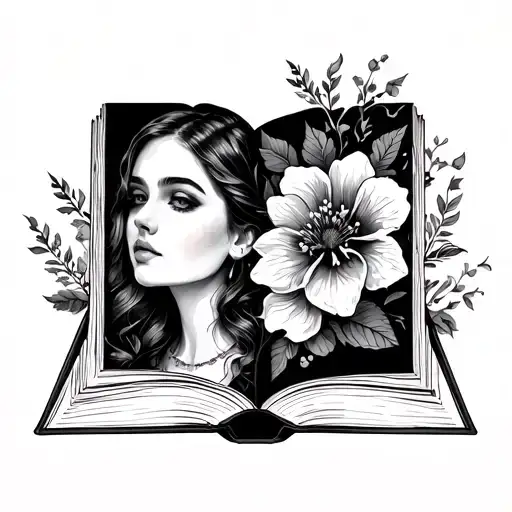 Book With Woman At The Top And Flowers