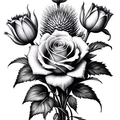 Rose Tulip Thistle Iris Lily Flower Bouquet