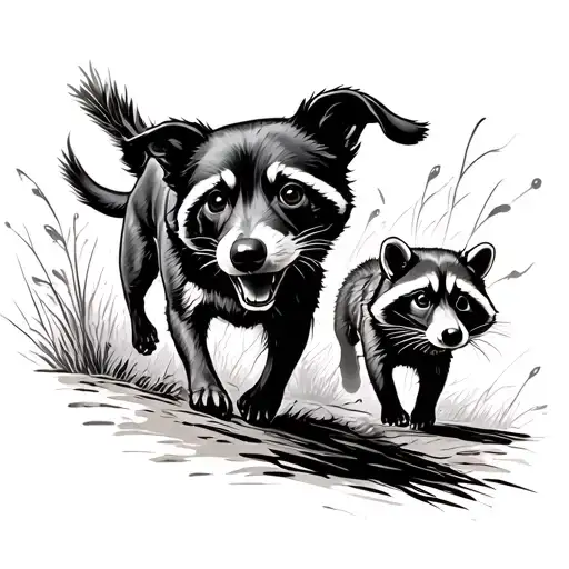 Coon Dog Chasing Raccoons