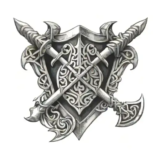 Celtic Shield And Battle Axes