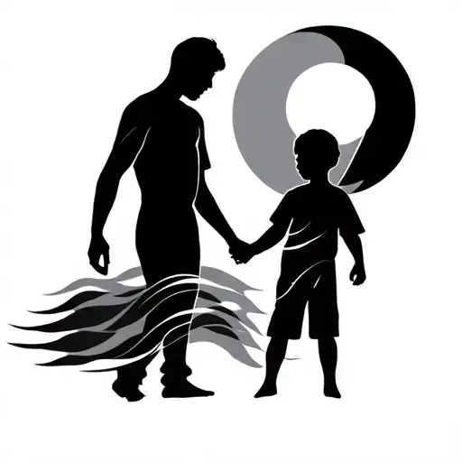 Tattoo Of A Father Holding Hands With His Son With A Semicolon And A Wave