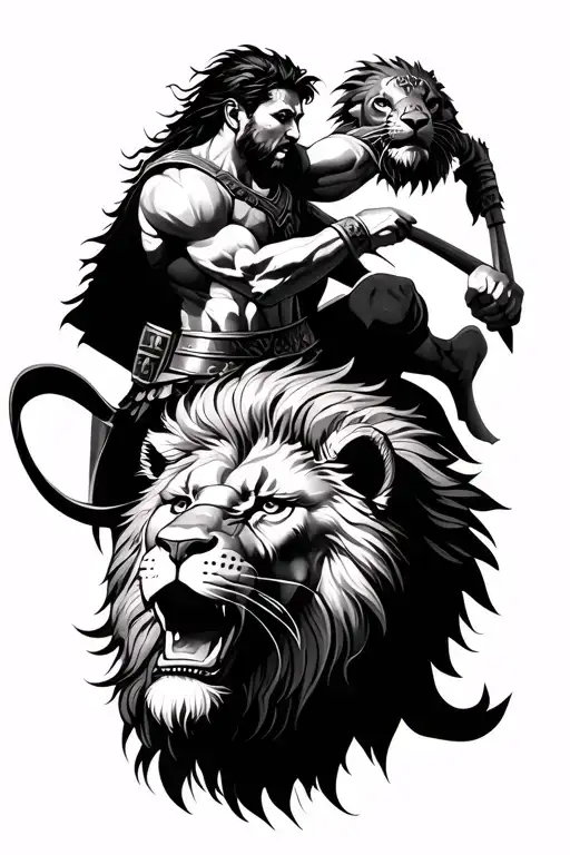 Gladiator Fighting A Lion