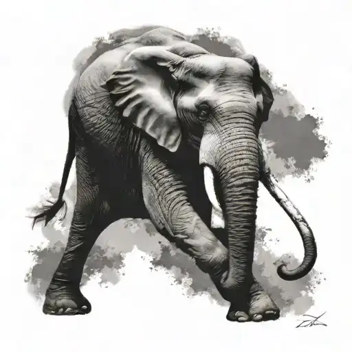 Black & White Tattoo Of An Elephant Walking Towards
