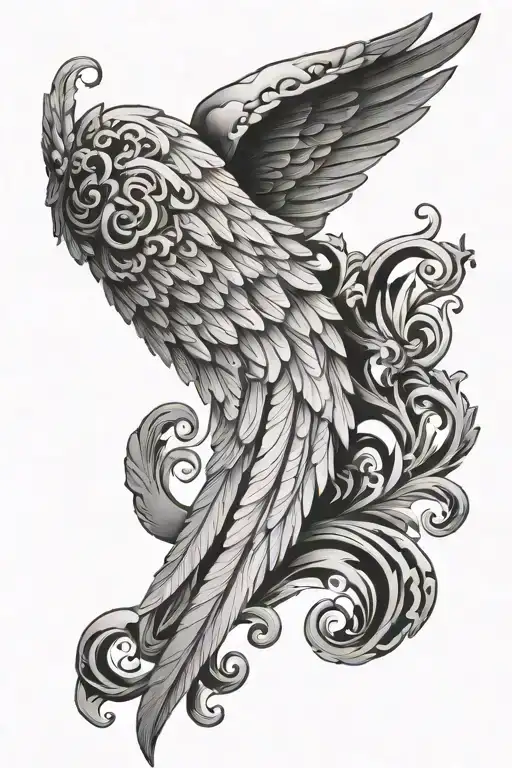 Angel Wing With Scrolls On End Of Wing Attached