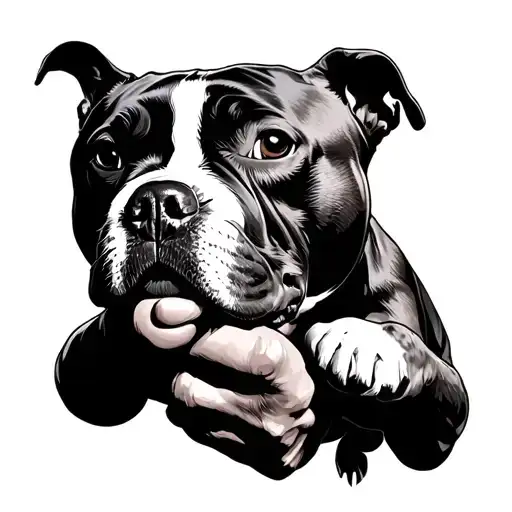 Man Holding A Fighting Pitbull Dog