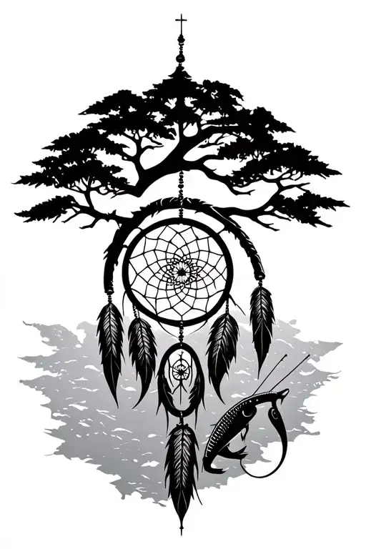 Tree Of Life Dream Catcher With Hunting And Fishing