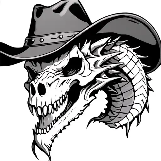 Dragon Skull Wearing A Cowboy Hat