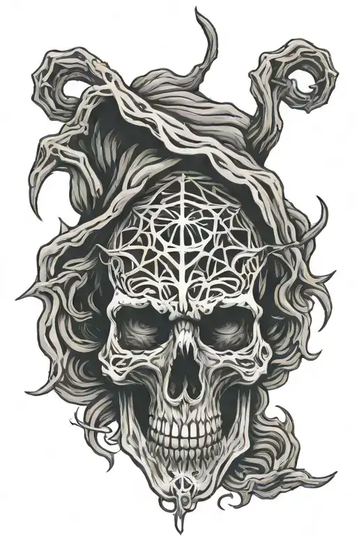 Skull And Dark Clouds Surrounding Jesus Stripped Spider With Shadow